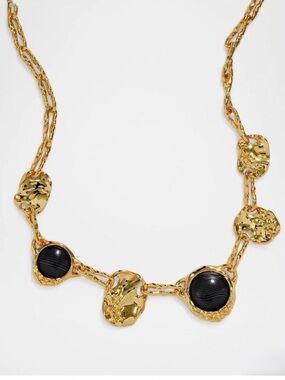 NEW Alexis Bittar Brut Coin Necklace - Agate Black Brown Molten Gold AU29